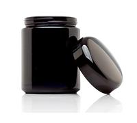 ULTRA JARS Frasco de vidrio ultravioleta de boca ancha de 250 ml con tapa de rosca negra - Hermético | A prueba de olores | A prueba de fugas | Contenedor de almacenamiento UV | Bote recargable