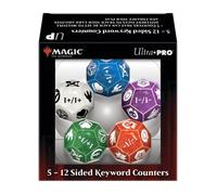Ultra Pro Contadores de palabras clave de 12 caras para Magic: The Gathering, 5 contadores, hoja de traducción de símbolos, blanco, azul, morado, rojo, verde, adolescente