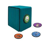 Ultra Pro - Pokemon Alcove Click Alola: Store 100 Double-Sleeved Cards with 4 Themed Badges of Litten, Popplio, Rowlet, and Mimikyu. Customize with 1.5 in. Diameter Badges for a Unique Touch