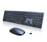 Ultra Slim Wireless Keyboard and Mouse Set,2.4G USB Quiet Full Size Matte Computer Keyboard Combo with QWERTY UK Layout,19 Multimedia Key,Long Battery Life for Desktop,Laptop,Smart TV,MAC,Windows