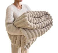 Ultra-Soft Faux Rabbit Fur Throw Blanket with Fluffy Warm Throw Blanket for Cozy Winter Nights - Reversible Thick Blanket (50"x60") in Elegant Tie-Dye Charcoal for Bed & Couch (Khaki,70.86*78.74in)