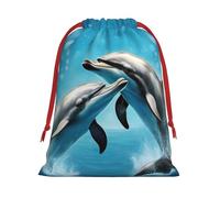 Ultra suave tela de terciopelo cordón Dolphins in Love Print Christmas Present Bag, Bolsas de regalo multifunción.