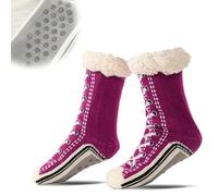 Ultra-thick Cashmere Slipper Home Socks, Cashmere knit, Silicone non-slip soft outsole, Suitable as a gift or for home wear (Purple)