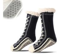 Ultra-thick Cashmere Slipper Home Socks, Cashmere knit, Silicone non-slip soft outsole, Suitable as a gift or for home wear (Black)