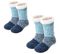 Ultra-Thick Cashmere Slipper Home Socks, Knitted Non-Slip Fluffy Warm Winter Socks for Women (2Pairs Blue)
