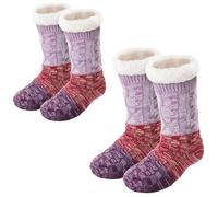 Ultra-Thick Cashmere Slipper Home Socks, Knitted Non-Slip Fluffy Warm Winter Socks for Women (2Pairs Purple)