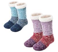 Ultra-Thick Cashmere Slipper Home Socks, Knitted Non-Slip Fluffy Warm Winter Socks for Women (Blue+Purple)