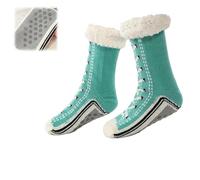 Ultra-thick Cashmere Slipper Home Socks,Womens Winter Fleece Lined Slipper Sock,Cozy Socks with Non Slip Soft Bottoms (Green, Adulto, Talla única, Letras, Sistema tallas calzado EU, mediano)