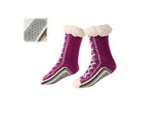 Ultra-thick Cashmere Slipper Home Socks,Womens Winter Fleece Lined Slipper Sock,Cozy Socks with Non Slip Soft Bottoms (Purple, Adulto, Talla única, Letras, Sistema tallas calzado EU, mediano)