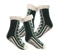 Ultra-Thick Cashmere Slipper Socks for Women and Men, sin tirantes cálidos y revestidos para el hogar con grippers, Soft Fuzzy Winter Plush Indoor Slipper Socks, Army Green, XXX-Large 3X-Large