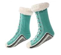 Ultra-Thick Cashmere Slipper Socks for Women and Men, sin tirantes cálidos y revestidos para el hogar con grippers, Soft Fuzzy Winter Plush Indoor Slipper Socks, azul lago, XXX-Large 3X-Large