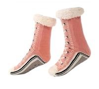 Ultra-Thick Cashmere Slipper Socks for Women and Men, sin tirantes cálidos y revestidos para el hogar con grippers, Soft Fuzzy Winter Plush Indoor Slipper Socks, rosa, XXX-Large 3X-Large