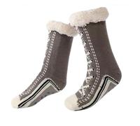 Ultra-Thick Cashmere Slipper Socks for Women and Men, sin tirantes cálidos y revestidos para el hogar con grippers, Soft Fuzzy Winter Plush Indoor Slipper Socks, Gris, XXX-Large 3X-Large