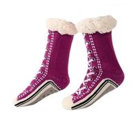 Ultra-Thick Cashmere Slipper Socks for Women and Men, sin tirantes cálidos y revestidos para el hogar con grippers, Soft Fuzzy Winter Plush Indoor Slipper Socks, Púrpura oscuro, XXX-Large 3X-Large