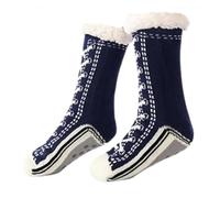 Ultra-Thick Cashmere Slipper Socks for Women and Men, sin tirantes cálidos y revestidos para el hogar con grippers, Soft Fuzzy Winter Plush Indoor Slipper Socks, azul marino, XXX-Large 3X-Large