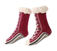 Ultra-Thick Cashmere Slipper Socks for Women and Men, sin tirantes cálidos y revestidos para el hogar con grippers, Soft Fuzzy Winter Plush Indoor Slipper Socks, Wine Red, XXX-Large 3X-Large