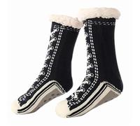 Ultra-Thick Cashmere Slipper Socks for Women and Men, sin tirantes cálidos y revestidos para el hogar con grippers, Soft Fuzzy Winter Plush Indoor Slipper Socks, Negro , XXX-Large 3X-Large