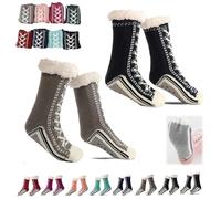 Ultra-Thick Warm Cashmere Slipper Socks for Women,Soft Fuzzy Home Socks,Non Slip Christmas Sock (Black+Gray, Una talla, Adulto, Mujer, Talla única, Letras, Sistema tallas calzado EU, mediano)