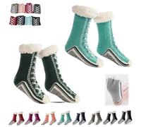 Ultra-Thick Warm Cashmere Slipper Socks for Women,Soft Fuzzy Home Socks,Non Slip Christmas Sock (Green+Lake Blue, Una talla, Adulto, Mujer, Talla única, Letras, Sistema tallas calzado EU, mediano)