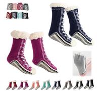 Ultra-Thick Warm Cashmere Slipper Socks for Women,Soft Fuzzy Home Socks,Non Slip Christmas Sock (Navy Blue+Purple, Una talla, Adulto, Mujer, Talla única, Letras, Sistema tallas calzado EU, mediano)