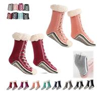 Ultra-Thick Warm Cashmere Slipper Socks for Women,Soft Fuzzy Home Socks,Non Slip Christmas Sock (Pink+Wine Red, Una talla, Adulto, Mujer, Talla única, Letras, Sistema tallas calzado EU, mediano)
