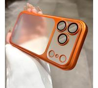 Ultra-Thin All-Inclusive Drop-Proof Colorful Case for iPhone 17 Pro MAX, Matte Frosted Electroplating PC Drop-Resistant Phone Case with Lens Protector (Orange,15 Pro MAX)