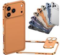Ultra-Thin Metal Frame Heat Dissipation Case with Detachable Metal Lens Cover for iPhone 16/15/14/13 Pro MAX, Aluminum Alloy Magnetic Protective Cover (Orange,14PLUS)