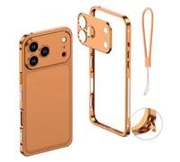 Ultra-Thin Metal Frame Heat Dissipation Case with Lens Protector for iPhone 17/16/15/14/13 Pro MAX, Detachable Metal Lens Cover, Shockproof Bumper Cover with Lanyard (17Pro,Orange)