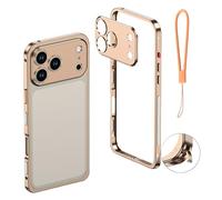 Ultra-Thin Metal Frame Heat Dissipation Case with Lens Protector for iPhone 17/16/15/14/13 Pro MAX, Detachable Metal Lens Cover, Shockproof Bumper Cover with Lanyard (15Pro,Gold)