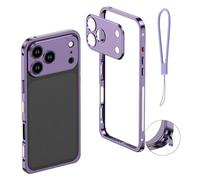 Ultra-Thin Metal Frame Heat Dissipation Case with Lens Protector for iPhone 17/16/15/14/13 Pro MAX, Detachable Metal Lens Cover, Shockproof Bumper Cover with Lanyard (15Promax,Purple)