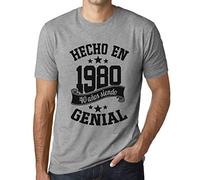Ultrabasic Camiseta para Hombre Hecho En 1980 Regalo Diseño Gráfico 44 Años Cumpleaños Aniversario Moda Año 1980 Gris Mezcla 3XL
