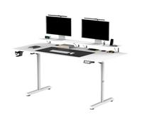 Ultradesk - Escritorio Gaming Grande - Highlander XXL - Construcción de Acero Escritorio de Ordenador - Espacio para Dos Monitores - Almacenamiento de Oficina - 160x70 cm - Blanco