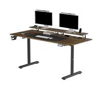 Ultradesk - Escritorio Gaming Grande - Highlander XXL - Construcción de Acero Escritorio de Ordenador - Espacio para Dos Monitores - Almacenamiento de Oficina - 160x70 cm - Marrón