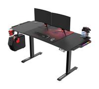 Ultradesk - Escritorio Regulable en Altura Level V2 - Escritorio eléctrico para Ordenador 140 x 68 cm - para Juegos, Oficina - Juego con Alfombrilla de ratón XL e iluminación LED RGB - LED Rojo
