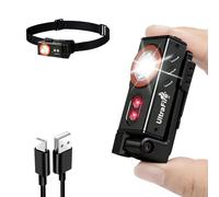 ULTRAFIRE Linterna frontal LED recargable de 500 lúmenes con luz roja, lámpara pequeña para casco, luz de trabajo con clip, rotación de 360° y ajustable de 180°
