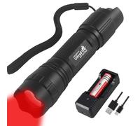 Ultrafire Linterna LED Roja 630nm Zoom Linterna Caza Luz Roja Atenuación Continua Mini Linterna Táctica para Visión Nocturna, con Batería Recargable 3,7V 2600mAh y Cargador, 501R