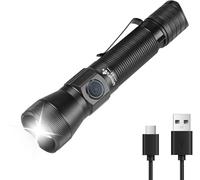 ULTRAFIRE Linterna táctica LED de 1350 lúmenes altos, linterna pequeña brillante recargable por USB, 6 modos de zoom, linterna EDC, operación de doble interruptor para patrullas de trabajo, aplicación