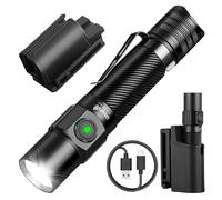 ULTRAFIRE Linterna táctica T5 con funda, linterna LED recargable de 1800 lúmenes altos con soporte para cinturón de trabajo, linterna de policía con doble interruptor para aplicación de la ley,