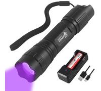 Ultrafire Linterna UV 395-405nm Ultravioleta Zoom Atenuación Continua Mini Linterna LED, con Batería Recargable 3,7V 2600mAh y Cargador, Linterna Táctica Caza para Visión Nocturna, 5001UV