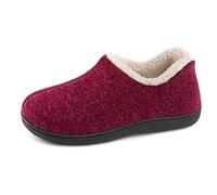 ULTRAIDEAS Zapatillas de casa de mujer con espuma de memoria y forro polar, con suela de goma antideslizante para interiores y exteriores,Rojo,39 EU