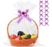 UltraOutlet Paquete de 50 bolsas grandes de celofán transparente de 18 x 24 pulgadas, bolsas de celofán transparente de 2.3 mil de grosor para cesta, 50 lazos de cinta, cintas y lazos, no de papel,