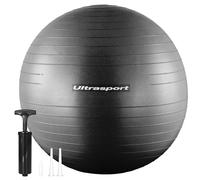 Ultrasport 45cm Pelota de Pilates, Fitness, Yoga, Embarazo, Fitball para Ejercicios Gimnasia 45 cm I hasta 300 kg, Antideslizante, Anti-Burst I Hinchador Incluido, Negro