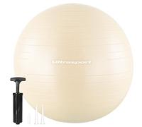 Ultrasport 45cm Pelota de Pilates, Fitness, Yoga, Embarazo, Fitball para Ejercicios Gimnasia 45 cm I hasta 300 kg, Antideslizante, Anti-Burst I Hinchador Incluido, Beige