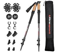 Ultrasport Bastones de Trekking, Marcha nórdica con suspensión antichoque y Bandas Reflectantes, con 3 Apliques, Longitud telescópica de 3 tramos, Unisex Adulto, Negro,71-145 cm