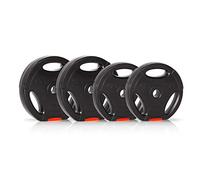 Ultrasport Discos de pesas, juego de 4 pesas, 2 de 2.5 kg, 2 de 5 kg, agujero estándar de 30 mm, aptos para barras cortas y largas, con asas para entrenamiento con peso libre, Negro