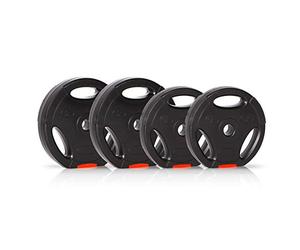 Ultrasport Discos de pesas, juego de 4 pesas, 2 de 2.5 kg, 2 de 5 kg, agujero estándar de 30 mm, aptos para barras cortas y largas, con asas para entrenamiento con peso libre, Negro