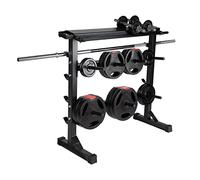 Ultrasport Porta pesas para Placas peso, mancuernas y barras, en 3 niveles, incl. toallero, gancho y cajón para accesorios, estructura de acero estable, cargable hasta 300 kg