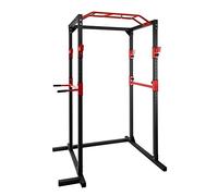 Ultrasport Power Rack Básico, Fitness Rack de Acero, multigimnasi con 4 Ganchos J para entrenamient Barra, Barra dominada, Entrenamiento Cuerpo Completo para Principiantes y Profesionales, Negro/Rojo