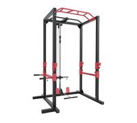 Ultrasport Power Rack, Rejilla multifuncional para entrenamiento efectivo todo cuerpo, construcción acero, perfecto principiantes y pros, multigimnasio con barra, torre Aptitud, Negro/Rojo