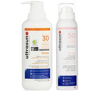 Ultrasun Family SPF 30 400 ml y Ultrasun Bruma UV para rostro y cuero cabelludo SPF 50 150 ml Pack